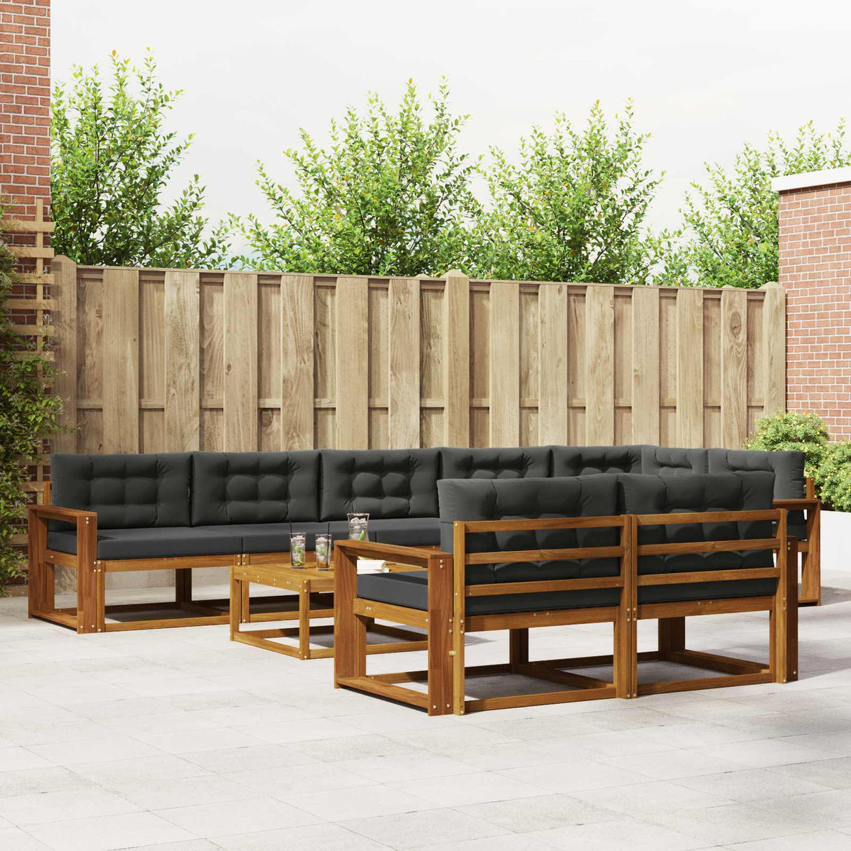 Outdoor Sofa Set 9 pcs Natural and Anthracite