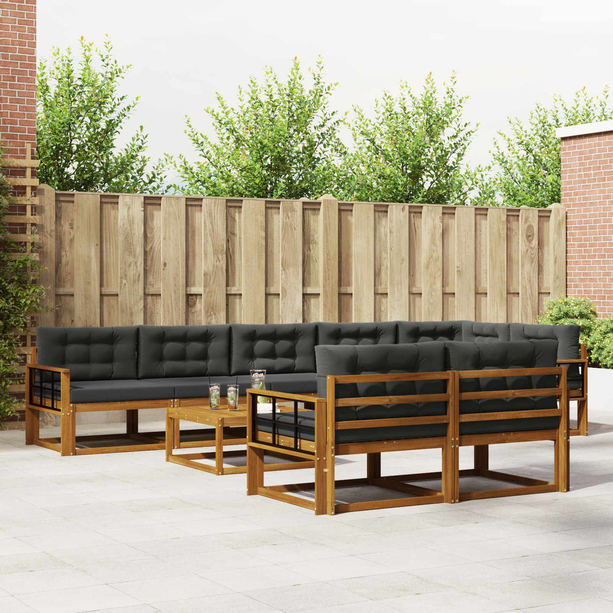 Outdoor Sofa Set 9 pcs Natural and Anthracite