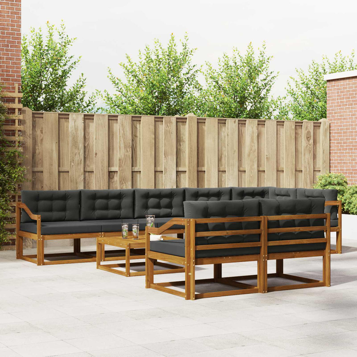 Outdoor Sofa Set 9 pcs Natural and Anthracite