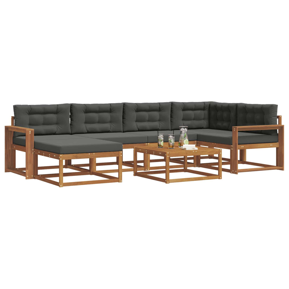 Outdoor Sofa Set with Cushion 7 pcs Natural and Anthracite