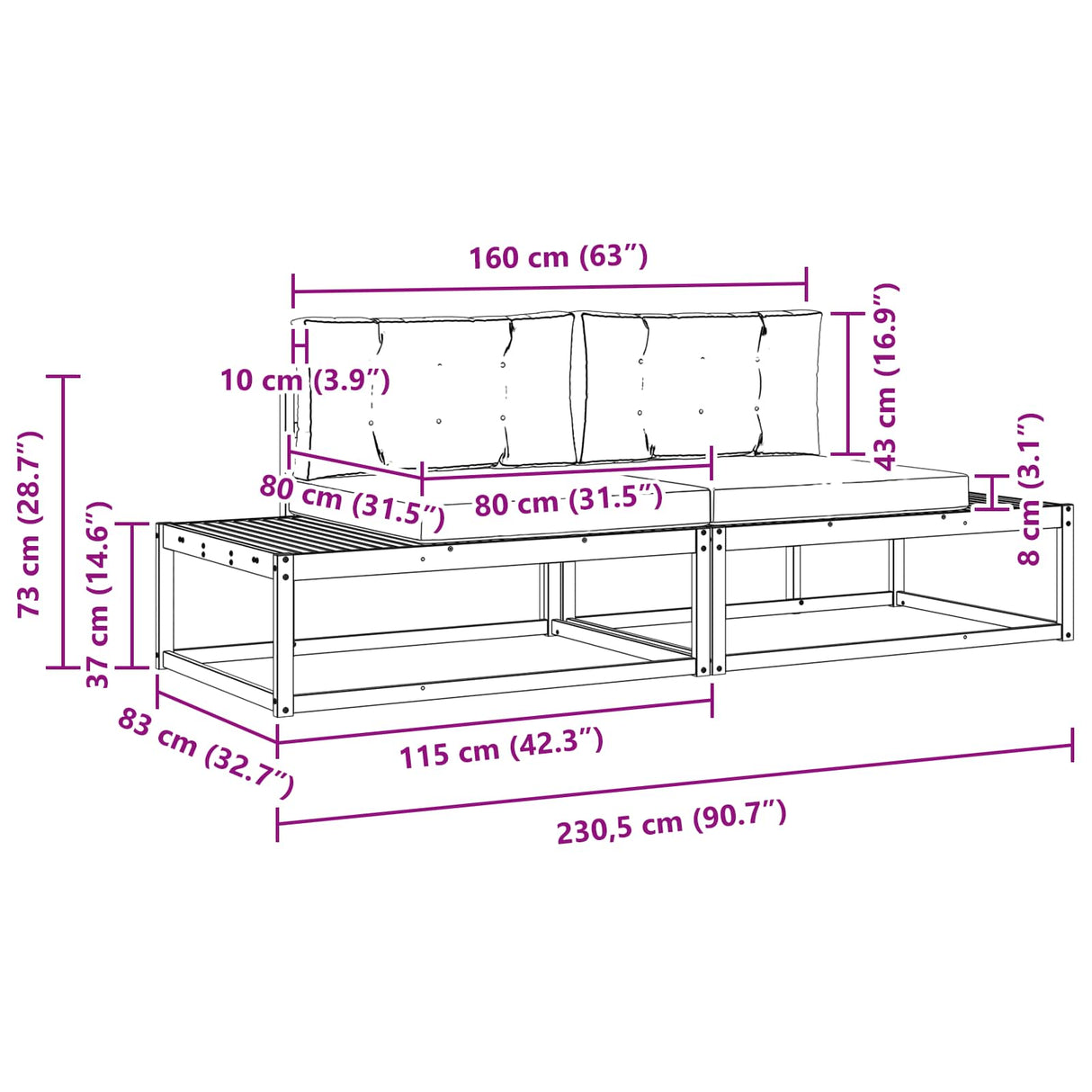Outdoor Sofa Set with Cushion Natural and Anthracite