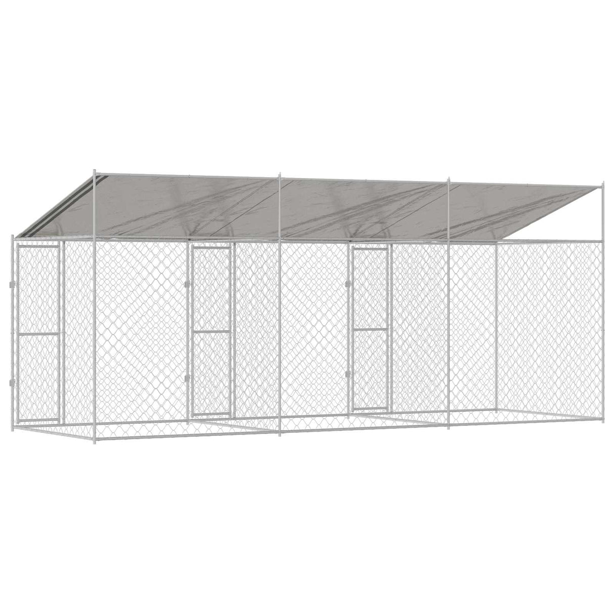 Dog Cage with Roof Silver 600 x 200 x 256 cm Steel and PE