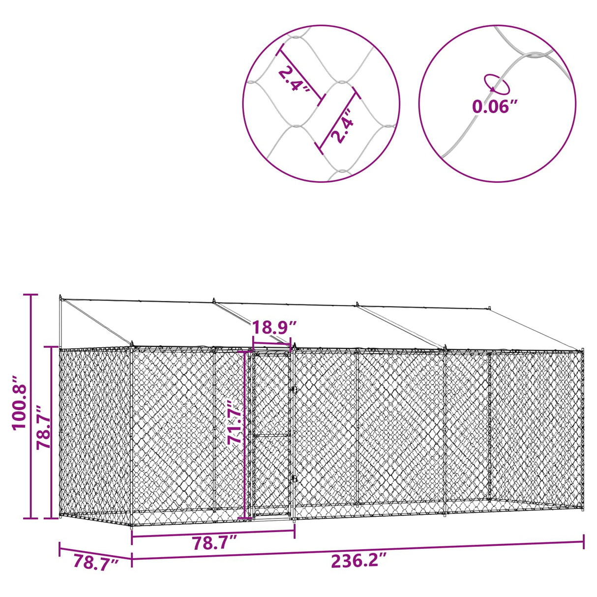 Dog Cage with Roof Silver 600 x 200 x 256 cm Steel and PE