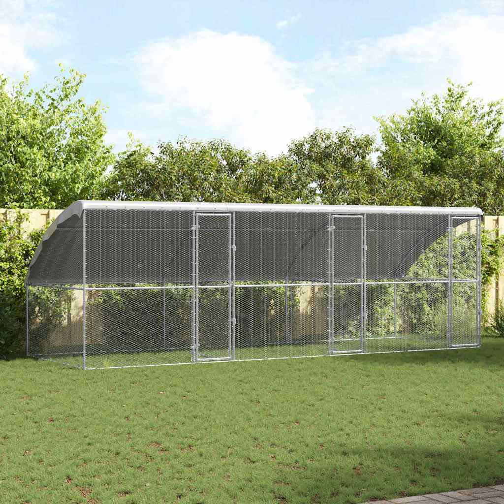 Chicken Cage with 3 Doors 3 pcs Silver 600x200x200cm