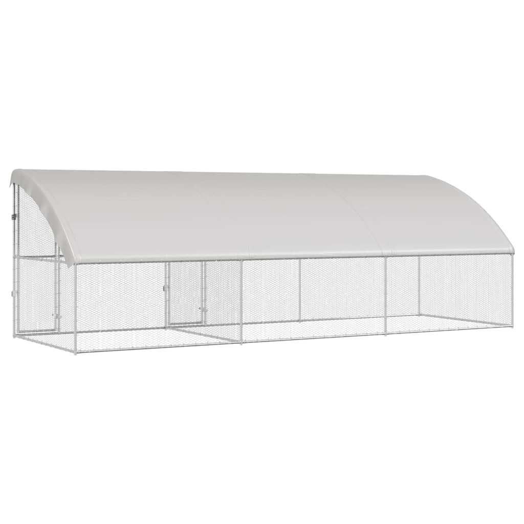 Chicken Cage with 2 Doors 3 pcs Silver 600x200x200cm