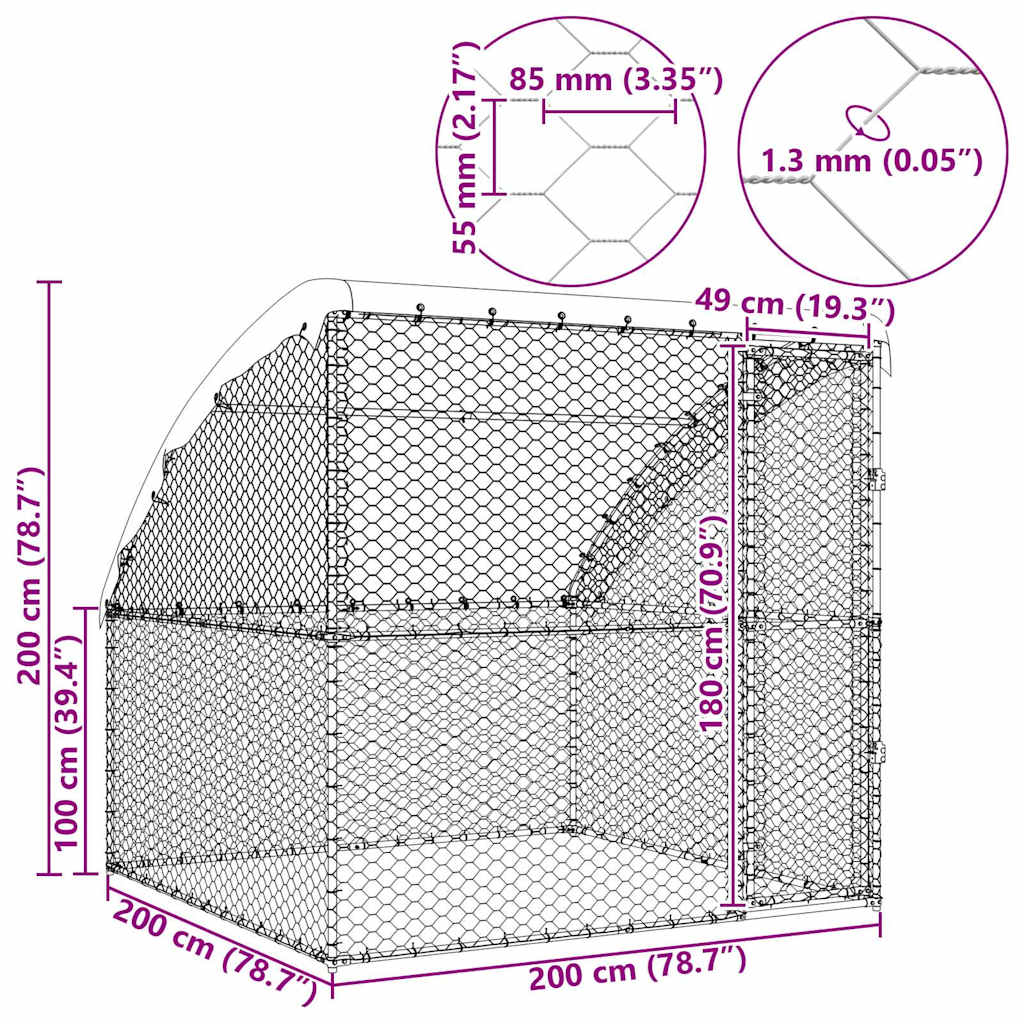 Dog Kennel Silver 2 x 2 x 2 m Galvanised steel