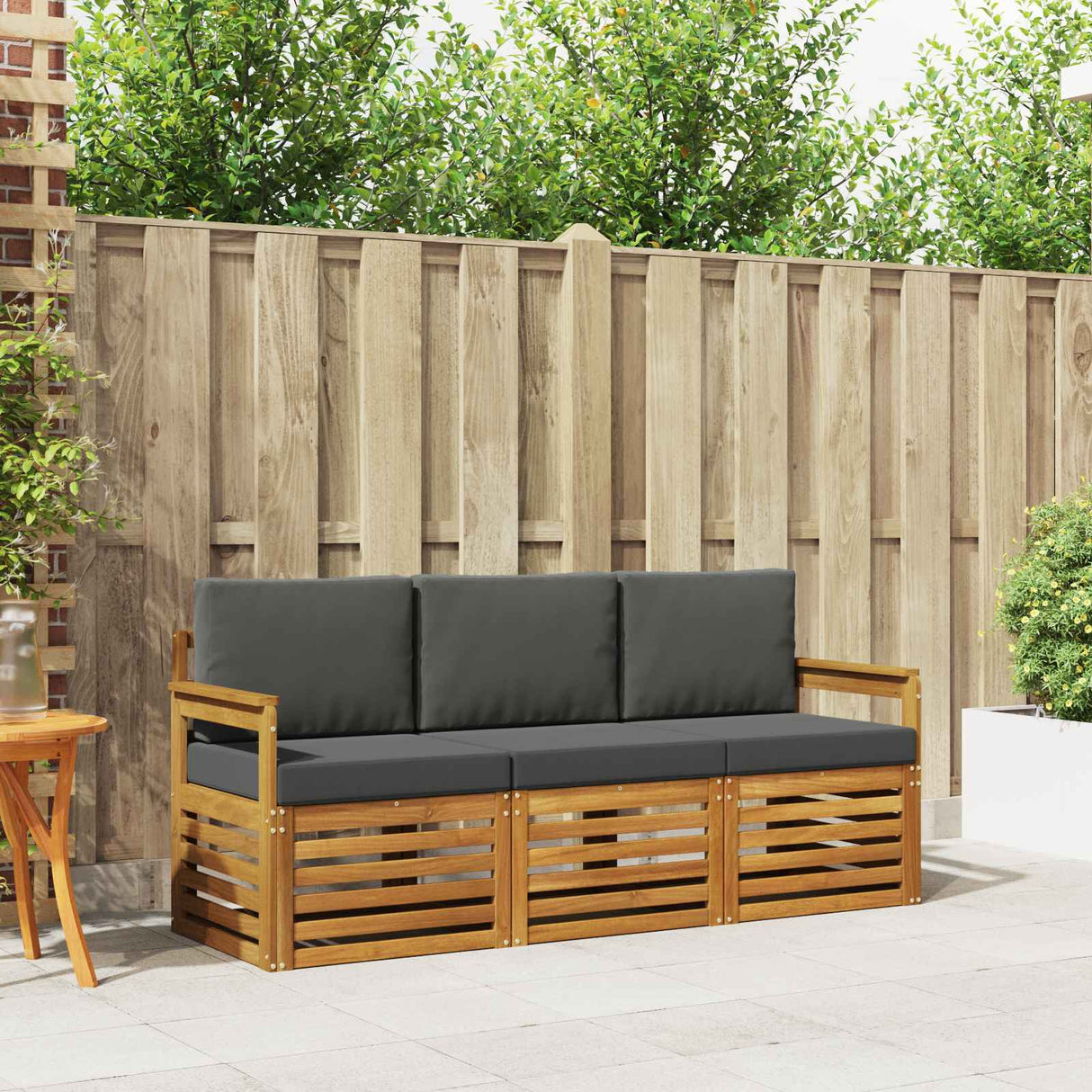 Sofa Sets 3 pcs Natural and Anthracite Solid Acacia Wood
