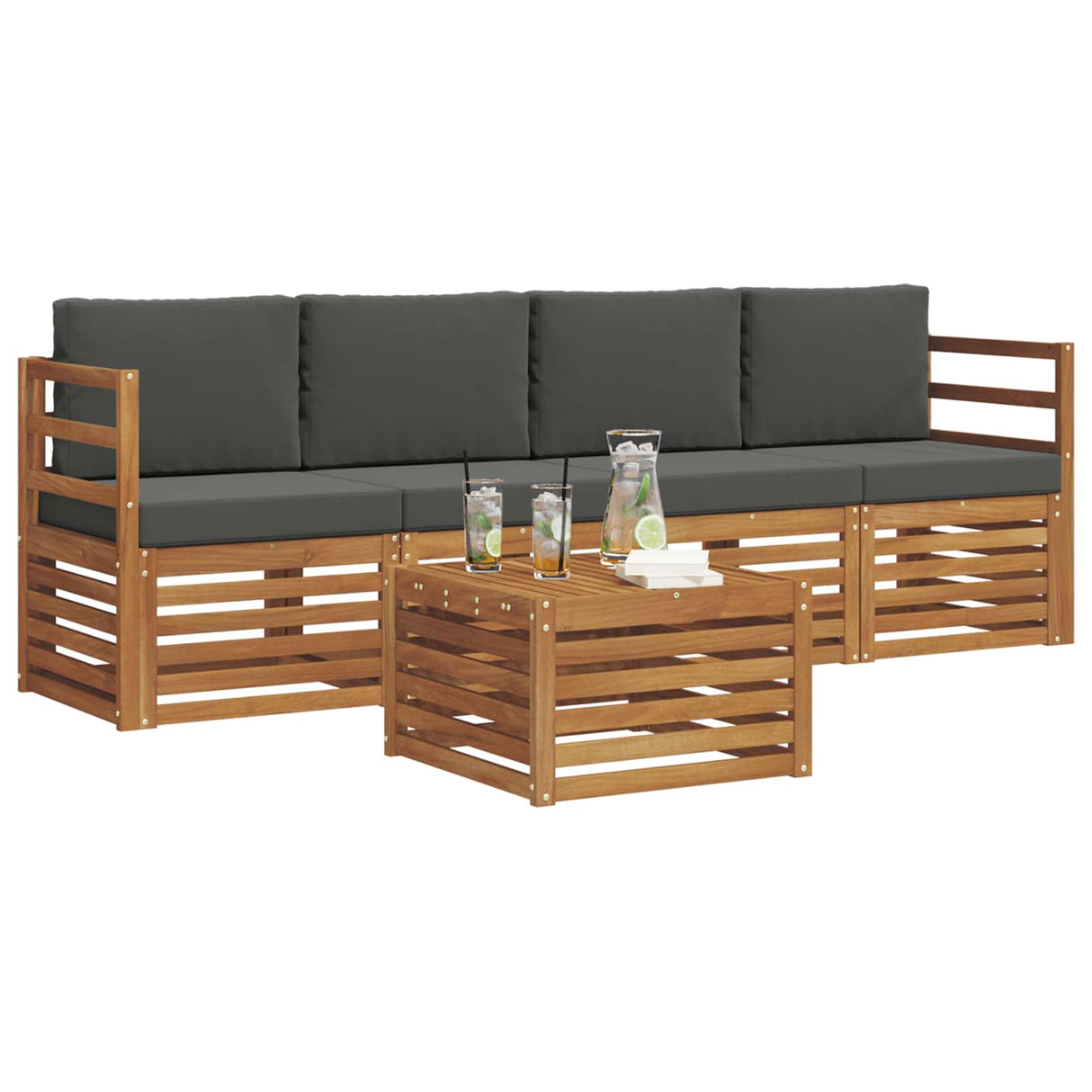 Outdoor Sofa Set 5 pcs Natural and Anthracite Solid Acacia Wood