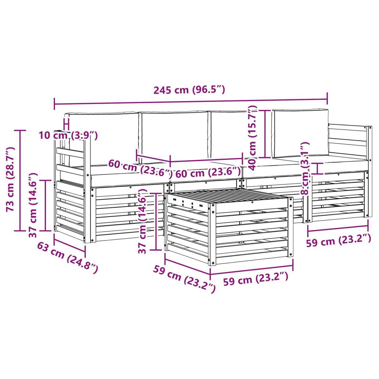 Outdoor Sofa Set 5 pcs Natural and Anthracite Solid Acacia Wood