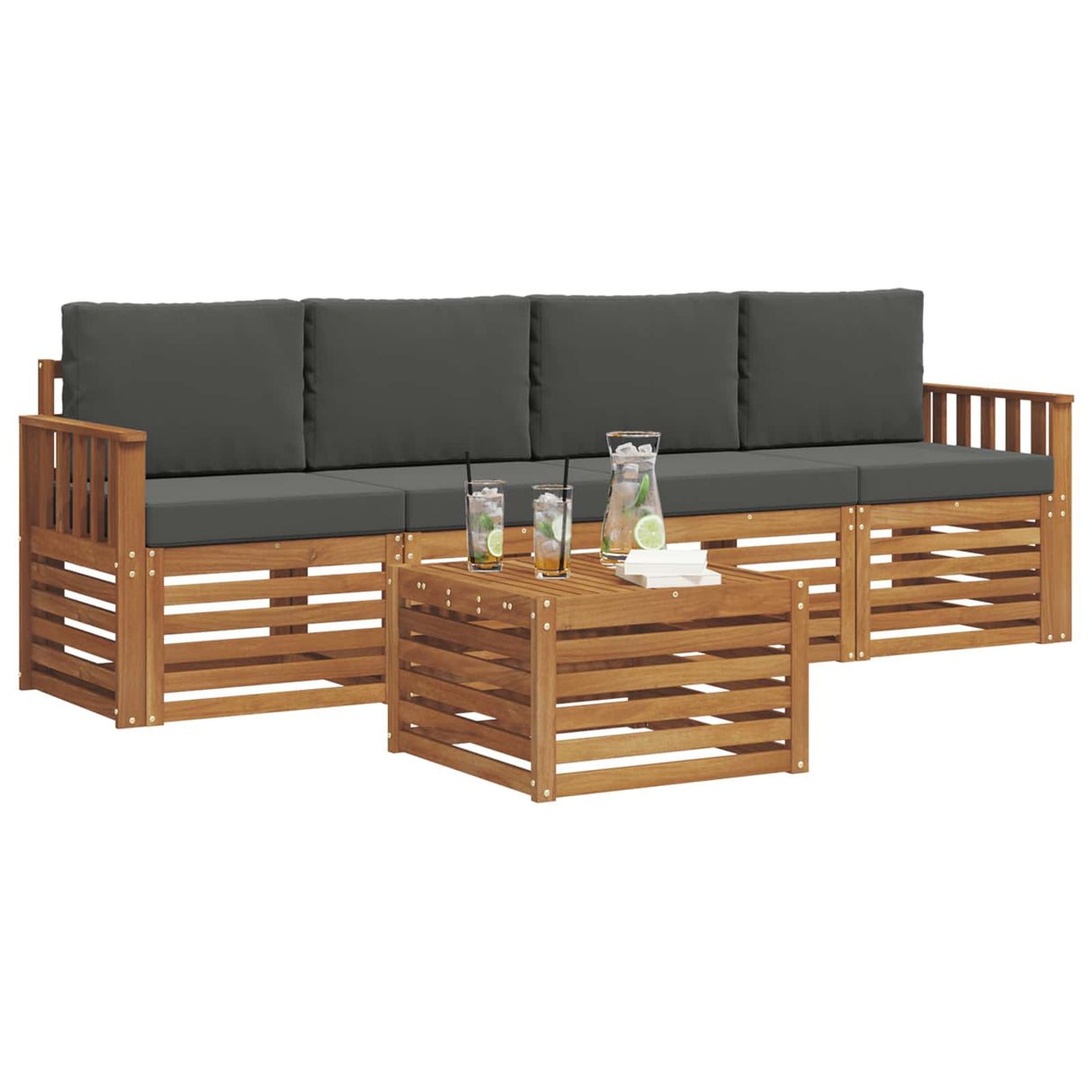 Outdoor Sofa Set 5 pcs Natural and Anthracite Solid Acacia Wood