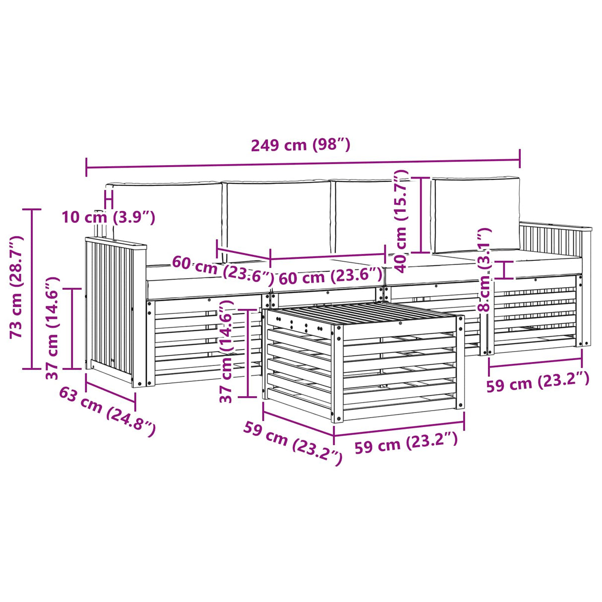 Outdoor Sofa Set 5 pcs Natural and Anthracite Solid Acacia Wood