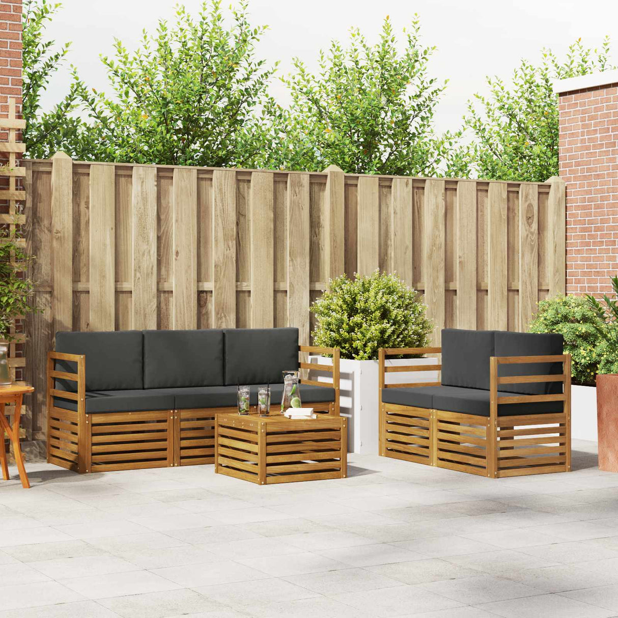 Outdoor Sofa Set 6 pcs Natural and Anthracite Solid Acacia Wood