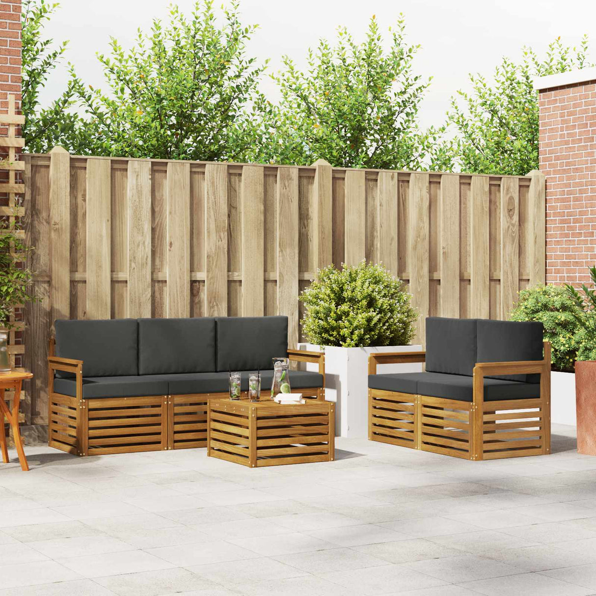Outdoor Sofa Set 6 pcs Natural and Anthracite Solid Acacia Wood