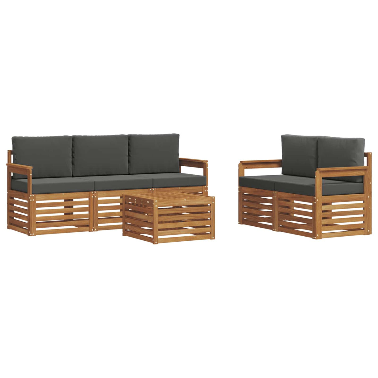 Sofa Sets 6 pcs Natural and Anthracite Solid Acacia Wood