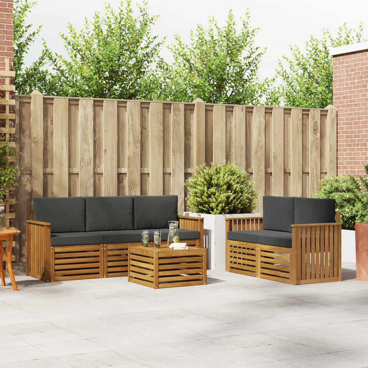 Sofa Sets 6 pcs Natural and Anthracite Solid Acacia Wood