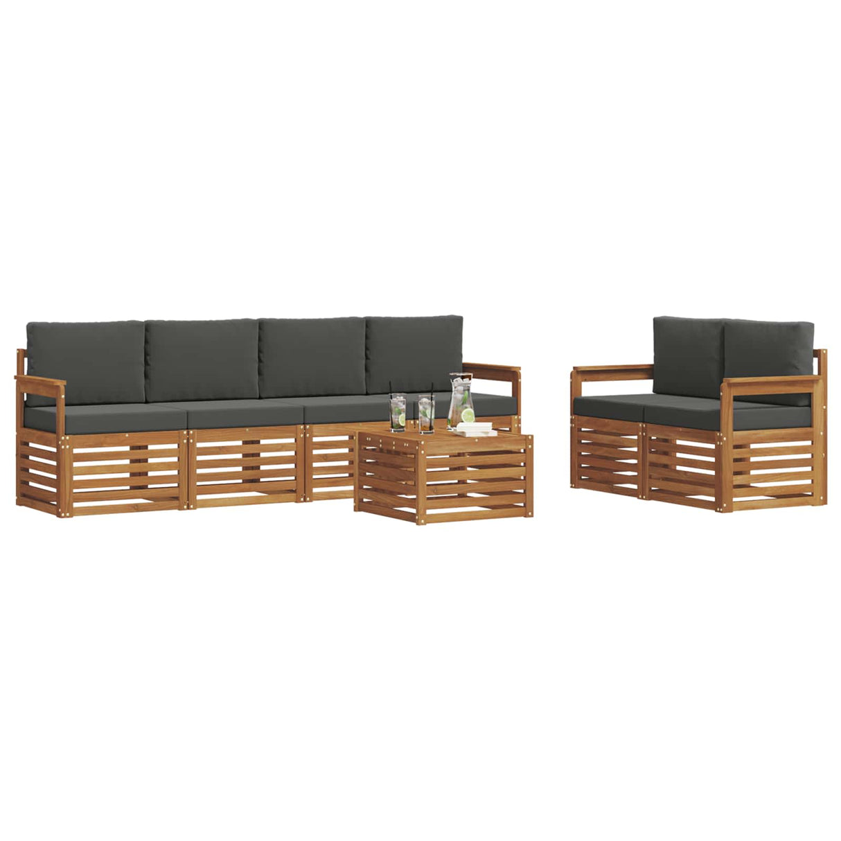 Outdoor Sofa Set 7 pcs Natural and Anthracite Solid Acacia Wood