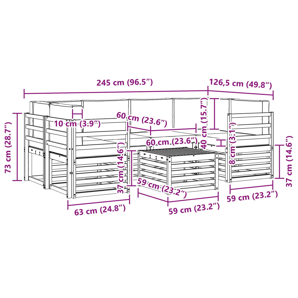 Outdoor Sofa Set 7 pcs Natural and Anthracite Solid Acacia Wood