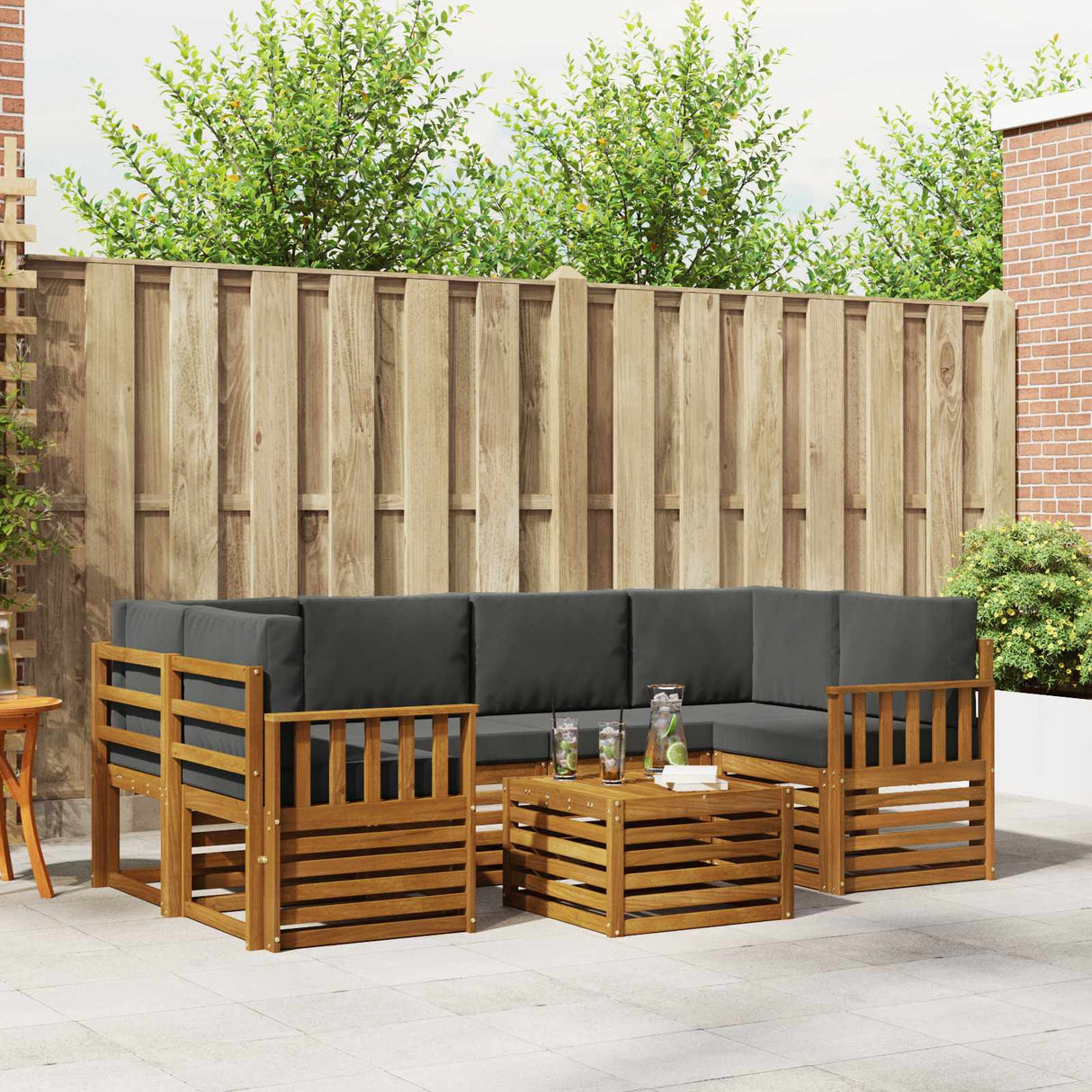 Outdoor Sofa Set 7 pcs Natural and Anthracite Solid Acacia Wood