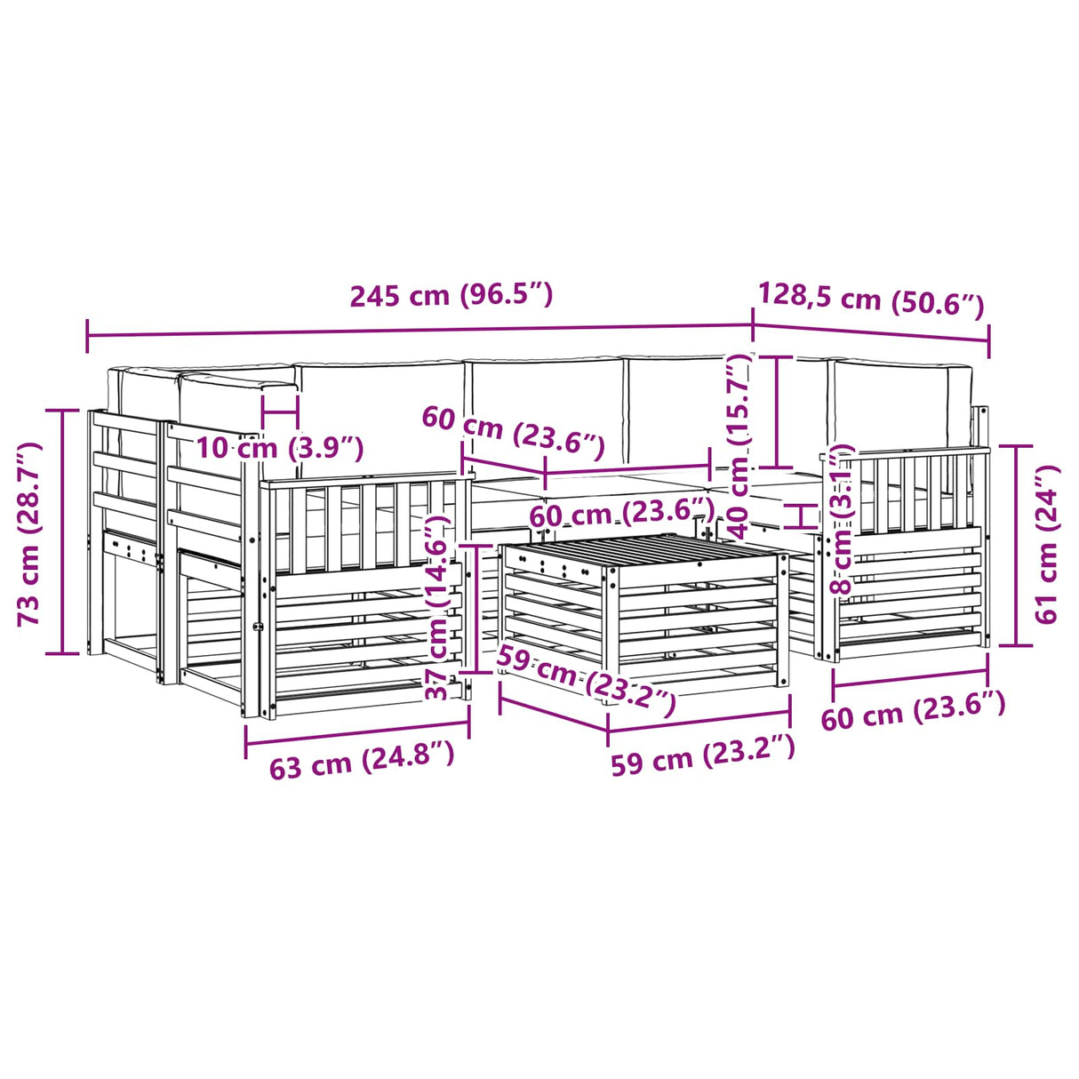 Outdoor Sofa Set 7 pcs Natural and Anthracite Solid Acacia Wood