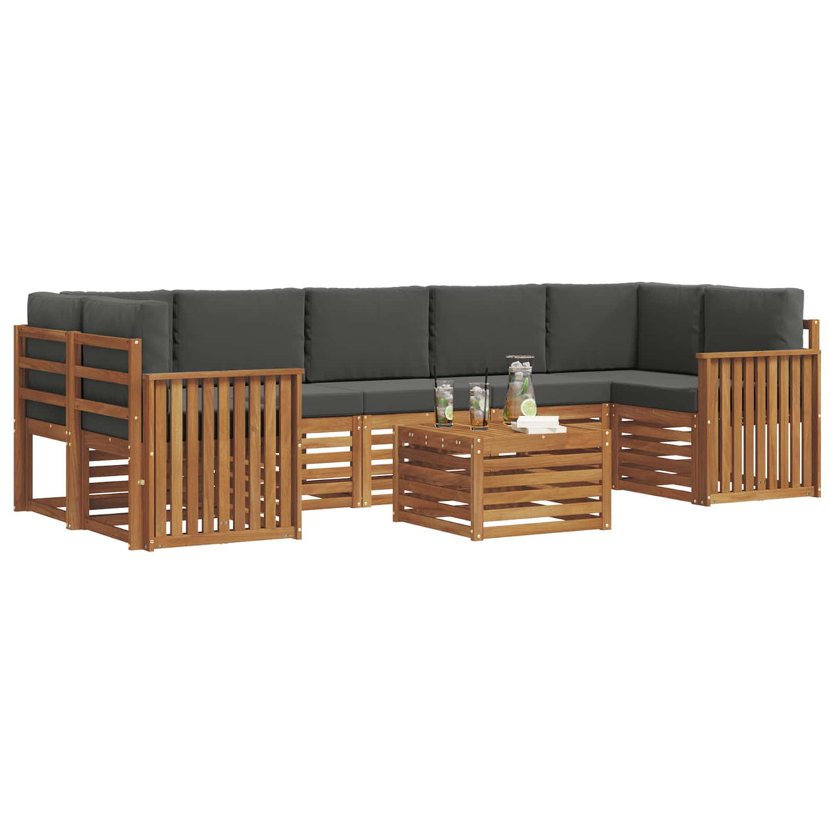 Outdoor Sofa Set 8 pcs Natural and Anthracite Solid Acacia Wood