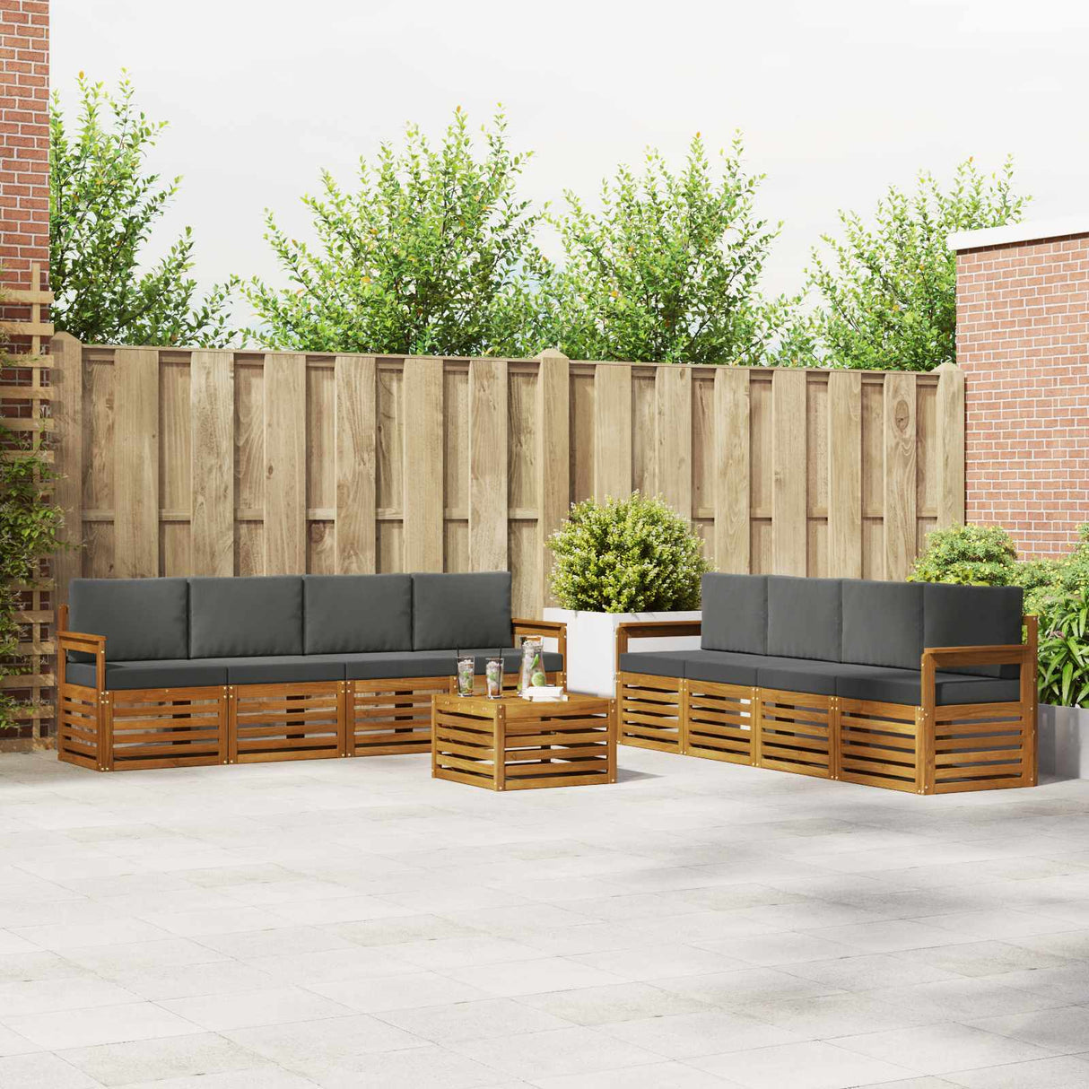Outdoor Sofa Set 9 pcs Natural and Anthracite