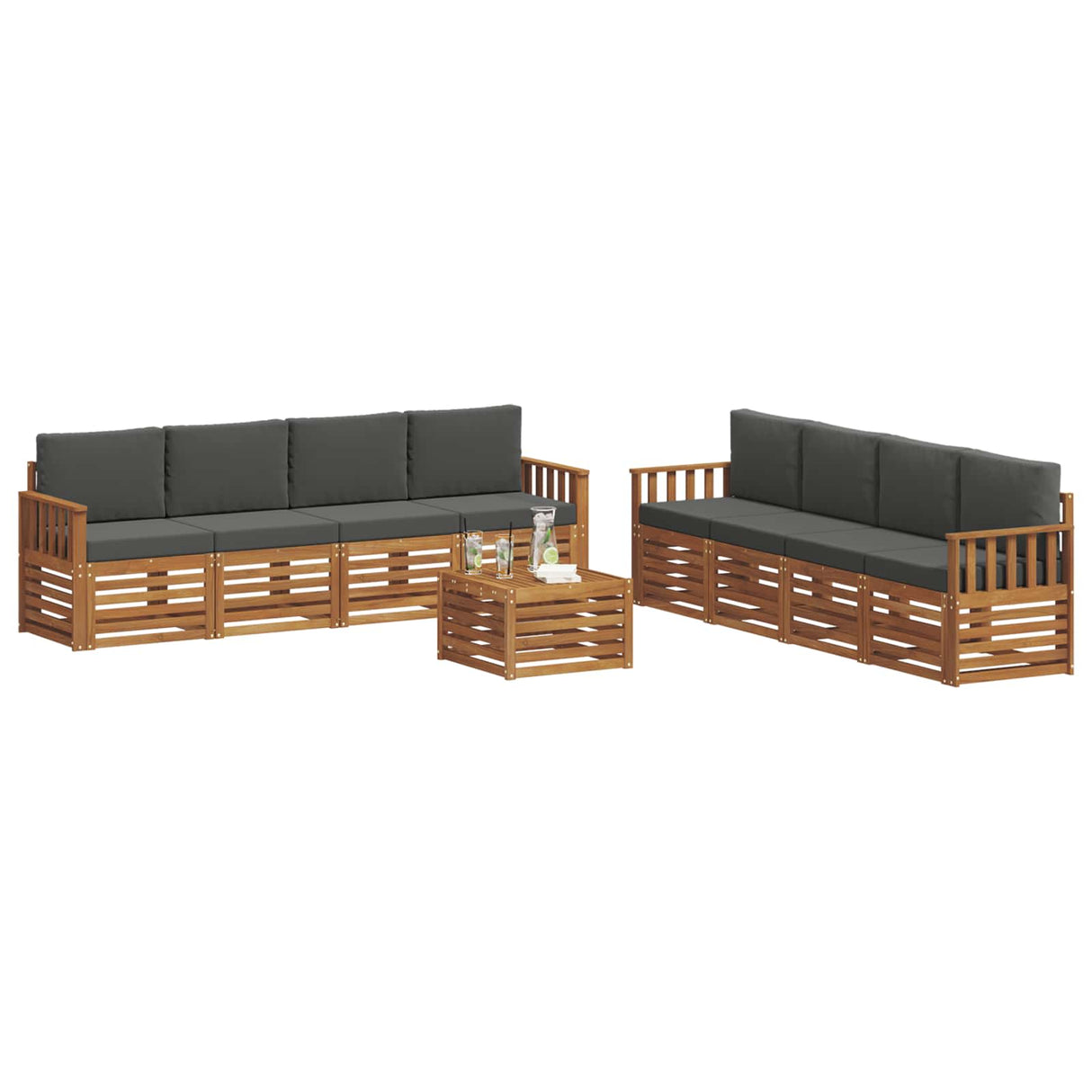 Sofa Sets 9 pcs Natural and Anthracite Solid Acacia Wood