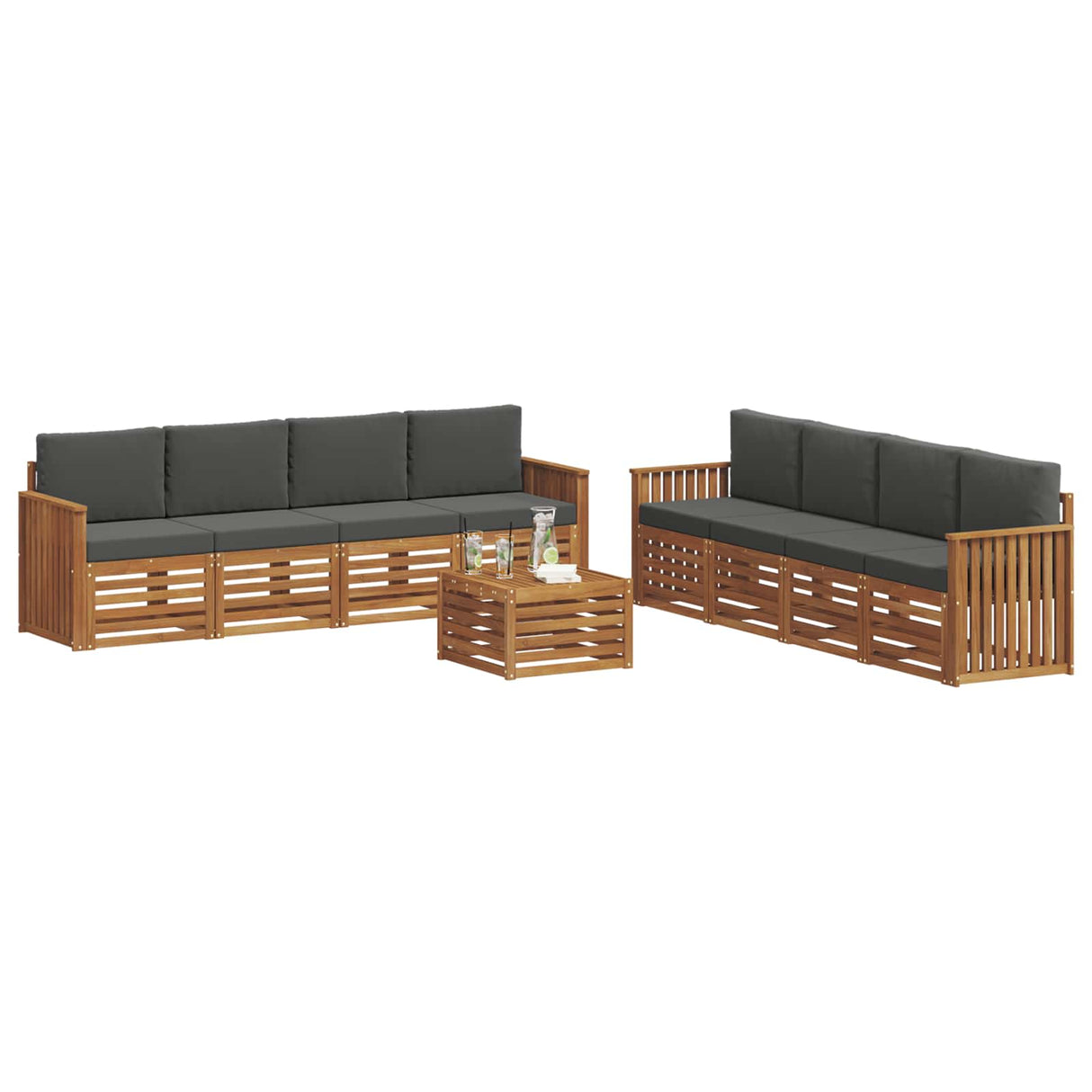 Sofa Sets 9 pcs Natural and Anthracite Solid Acacia Wood