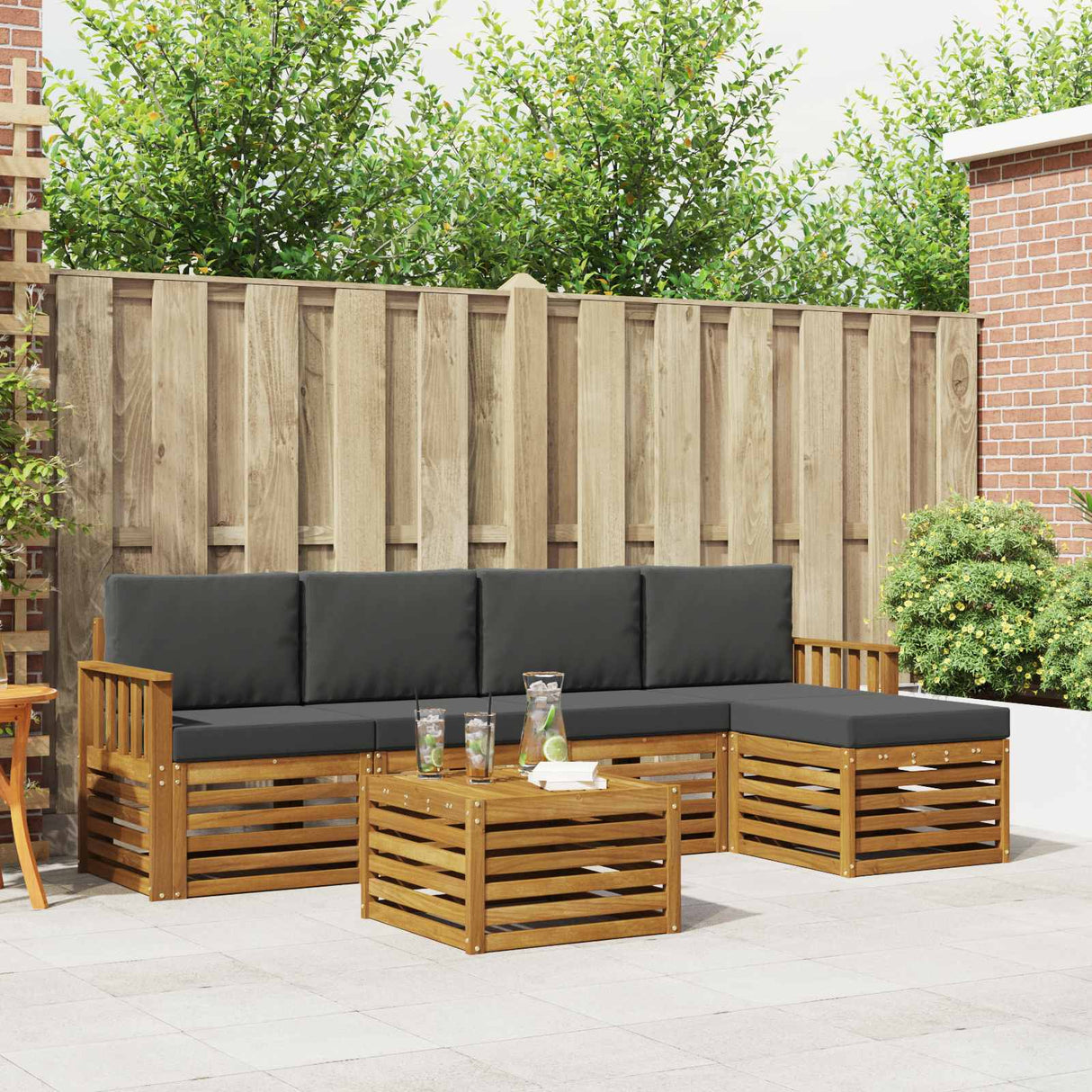Outdoor Sofa Set 6 pcs Natural and Anthracite