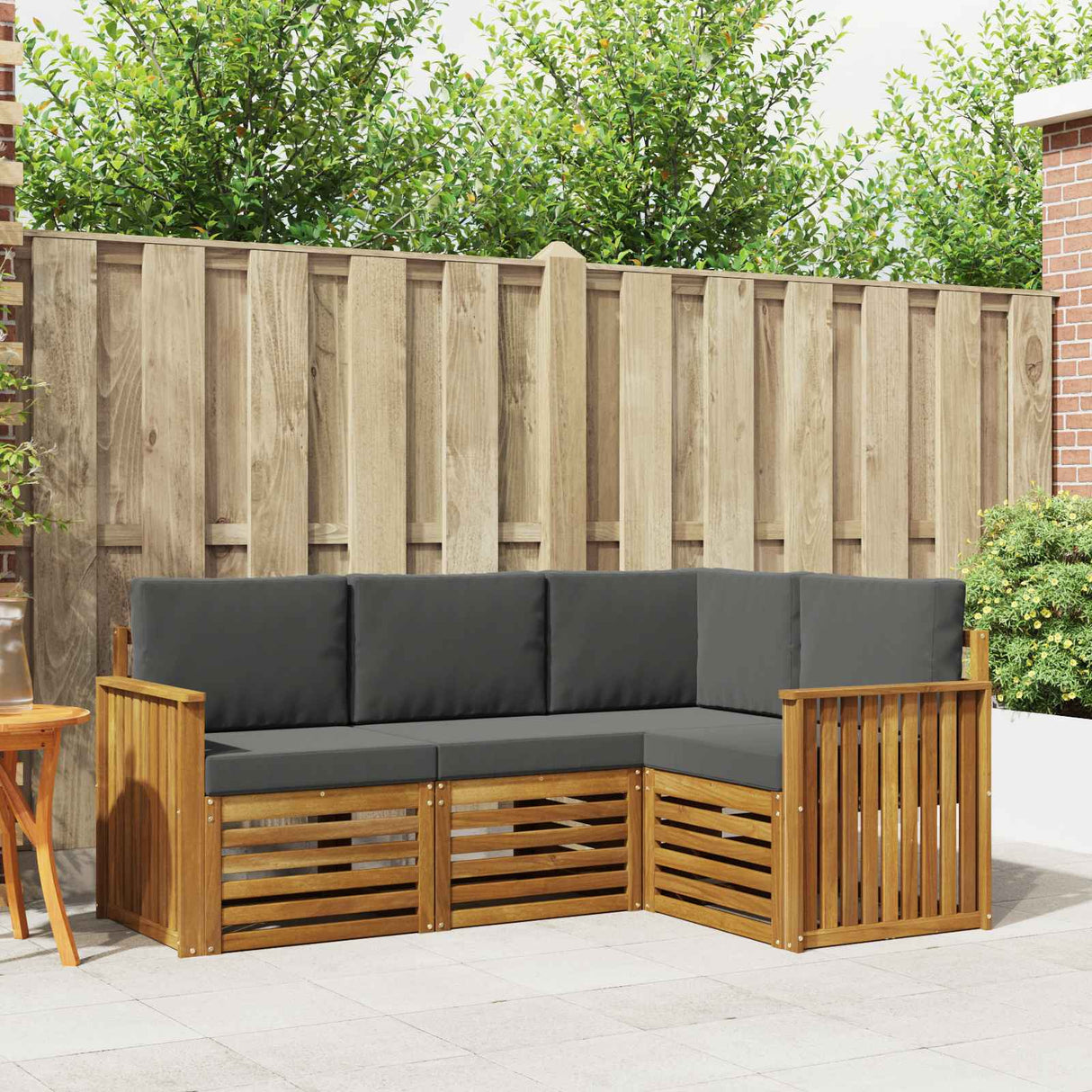 Sofa Sets 4 pcs Natural and Anthracite Solid Acacia Wood