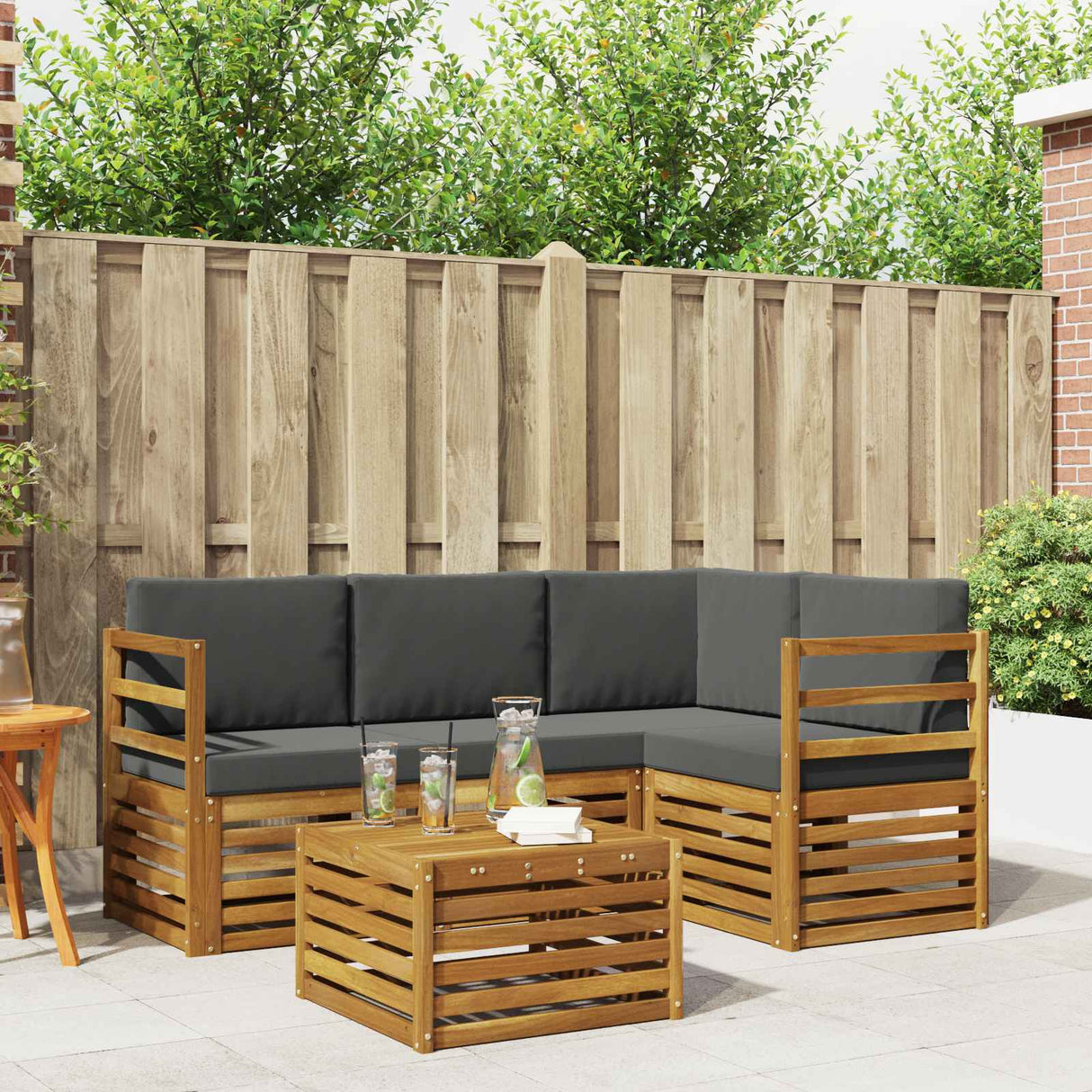 Outdoor Sofa Set 5 pcs Natural and Anthracite Polyester