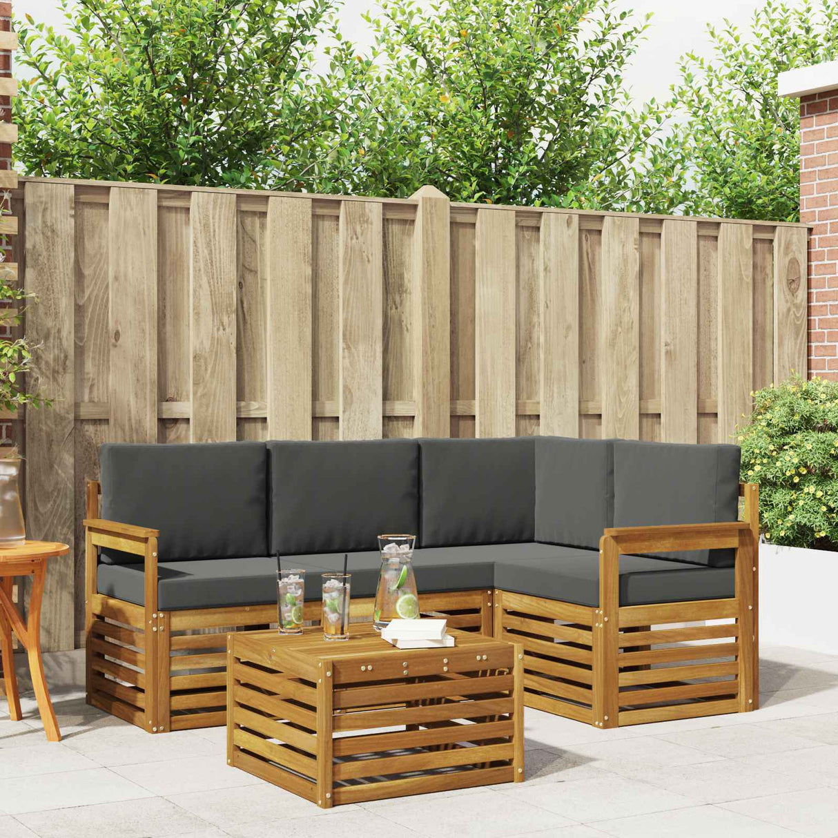 Outdoor Sofa Set 5 pcs Natural and Anthracite Polyester