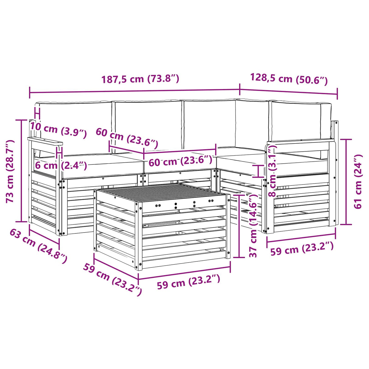 Outdoor Sofa Set with Cushion 5 pcs Natural and Anthracite