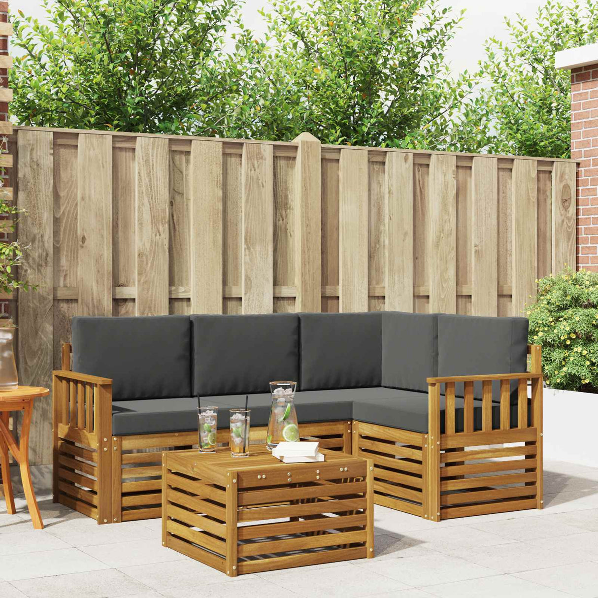 Outdoor Sofa Set 5 pcs Natural and Anthracite Polyester