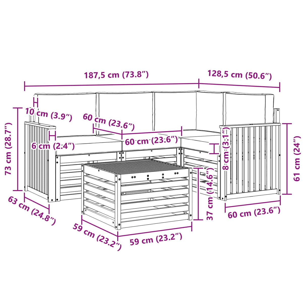 Outdoor Sofa Set with Cushion 5 pcs Natural and Anthracite