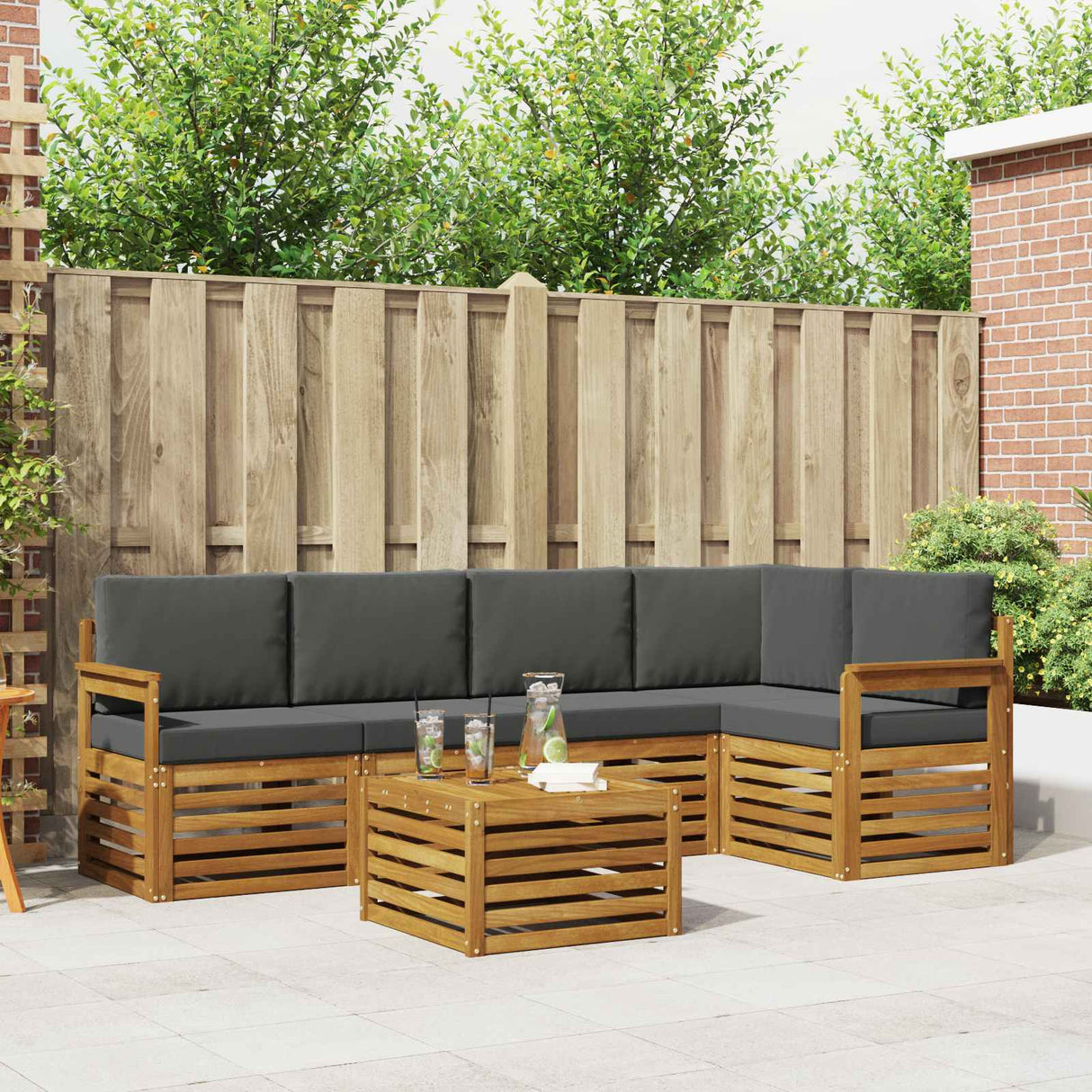 Outdoor Sofa Set 6 pcs Natural and Anthracite Polyester