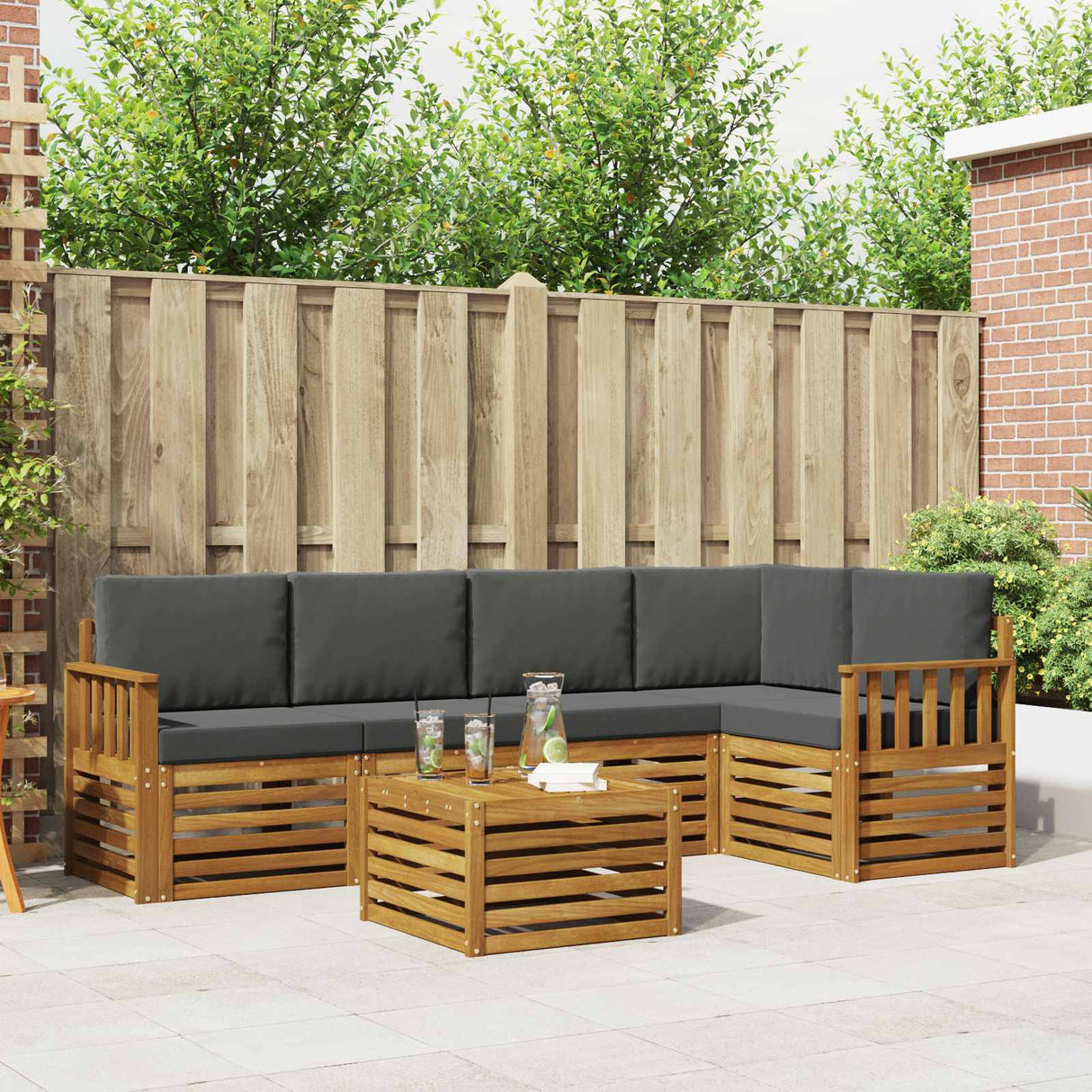 Sectional Sofa Set with Cushion 6 pcs Natural and Anthracite