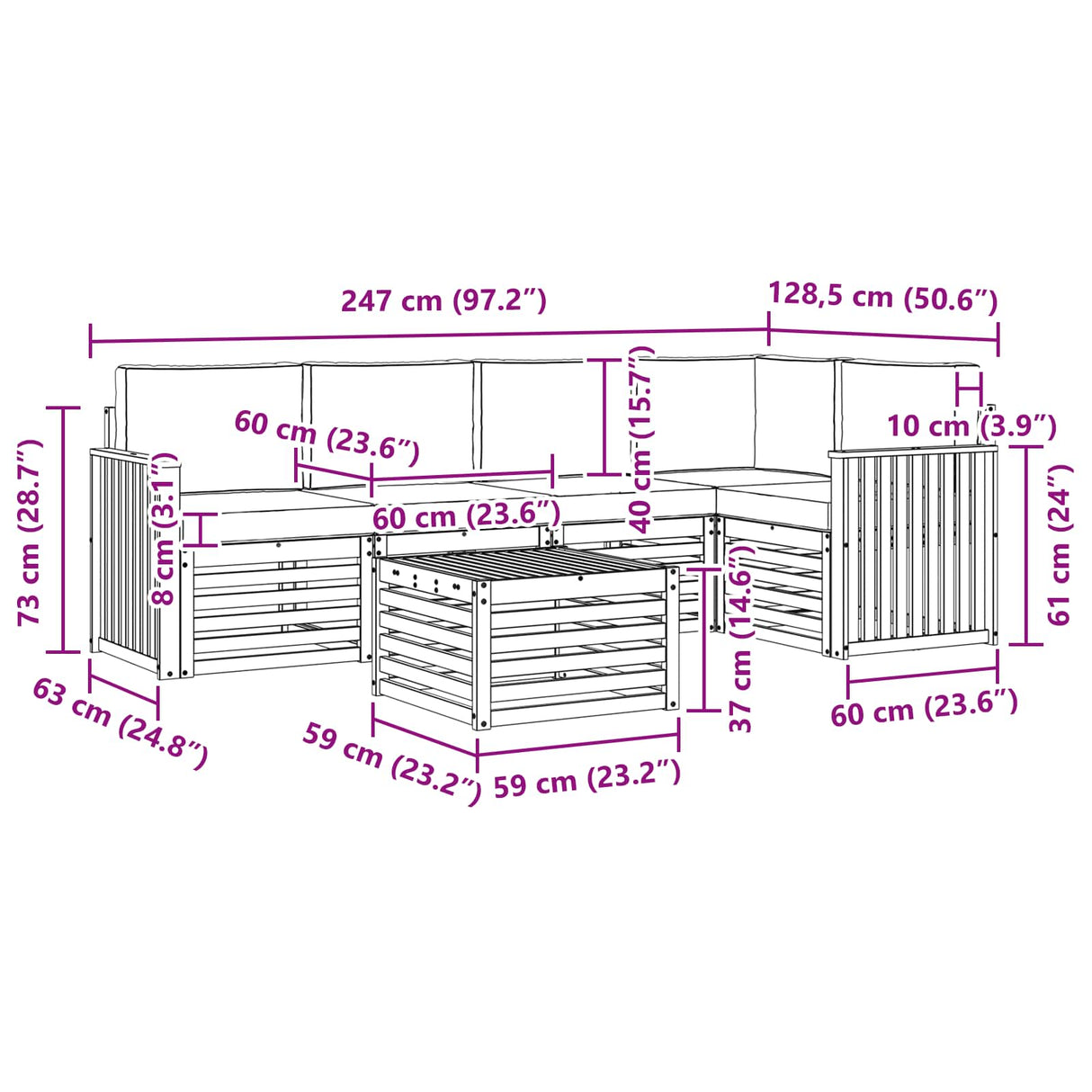 Outdoor Sofa Set 6 pcs Natural and Anthracite Polyester
