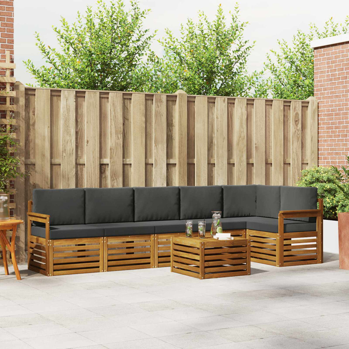 Outdoor Sofa Set 7 pcs Natural and Anthracite Polyester