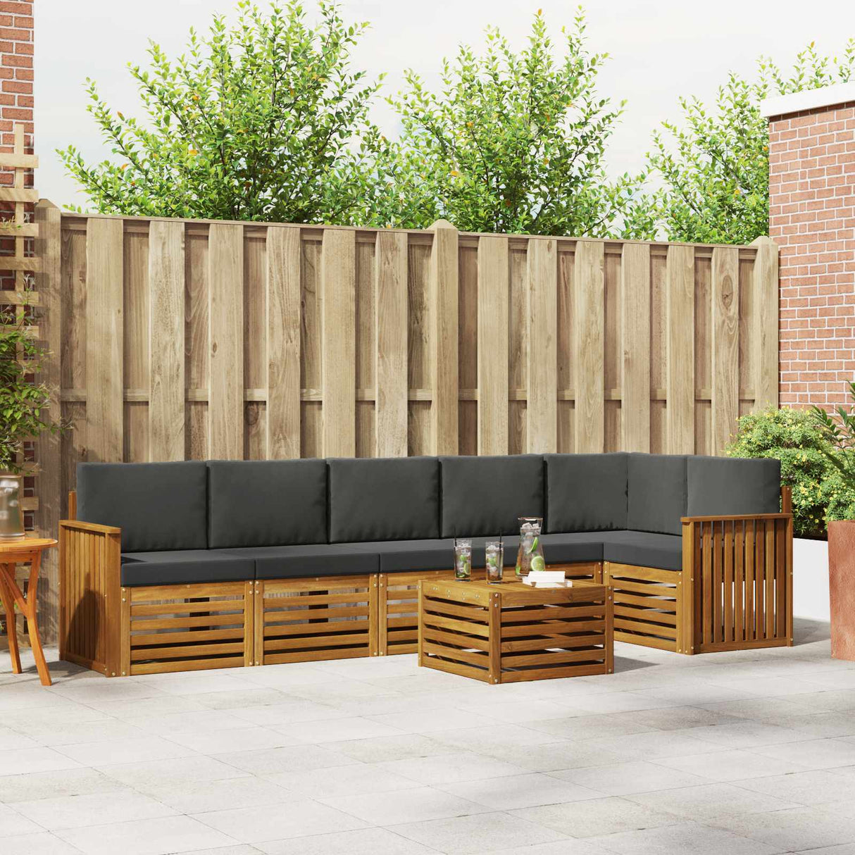 Sectional Sofa Set with Cushion 7 pcs Natural and Anthracite