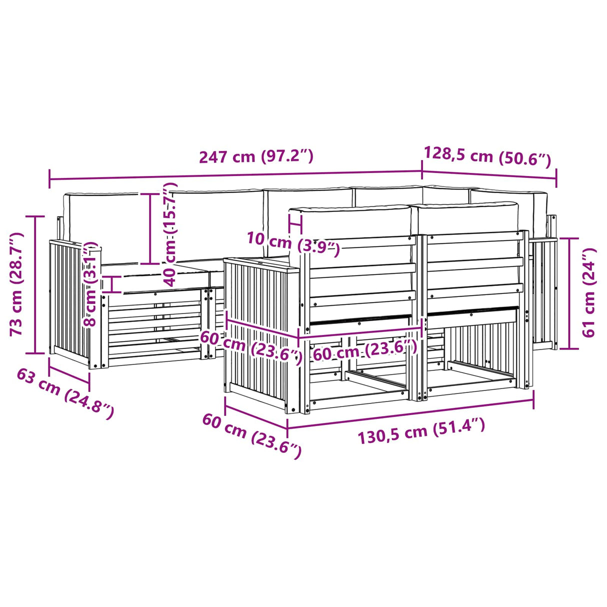 Outdoor Sofa Set 7 pcs Natural and Anthracite Polyester