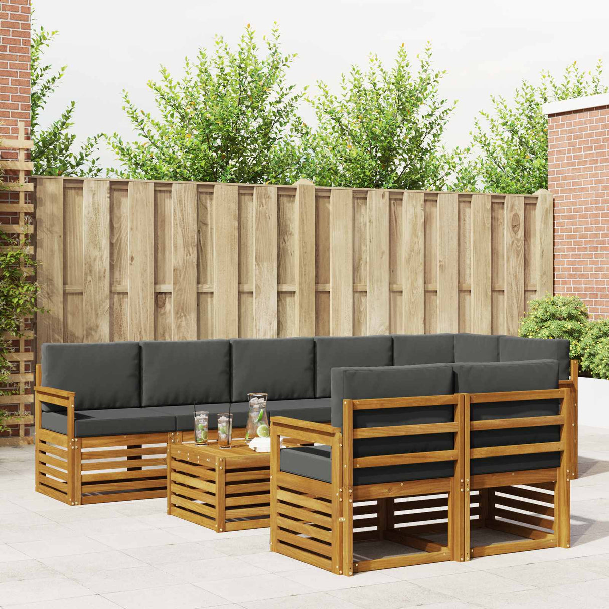 Outdoor Sofa Set 9 pcs Natural and Anthracite Polyester