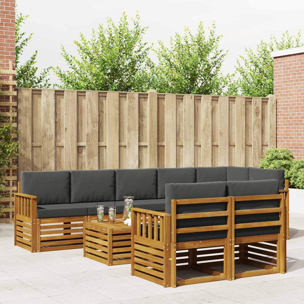 Outdoor Sofa Set 9 pcs Natural and Anthracite Polyester