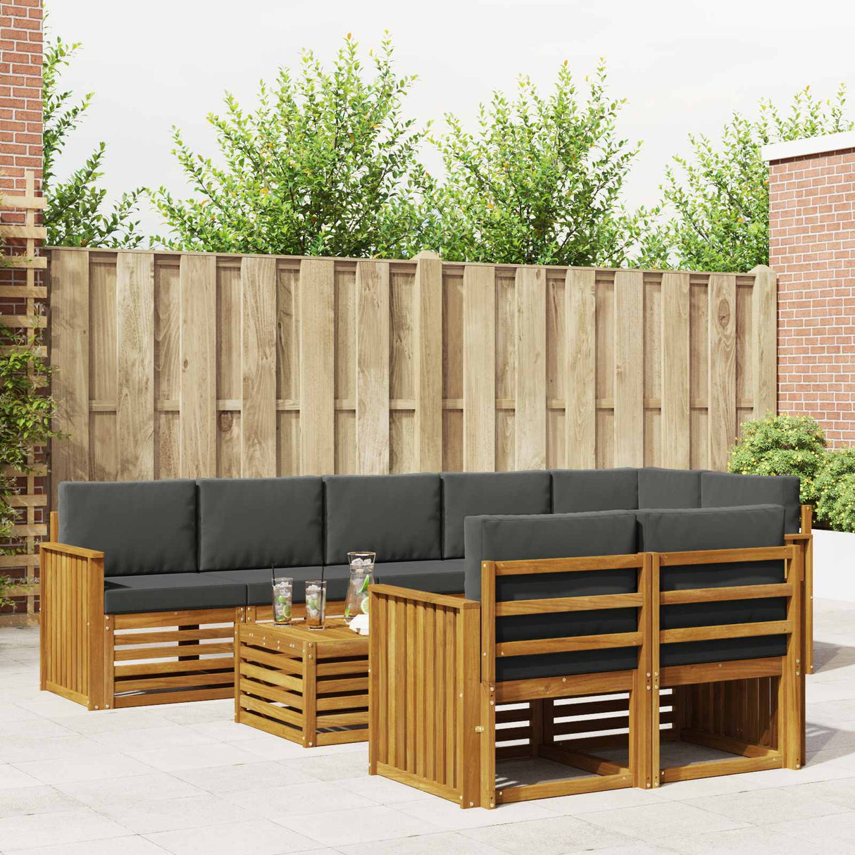 Sofa Sets 9 pcs Natural and Anthracite Solid Acacia Wood