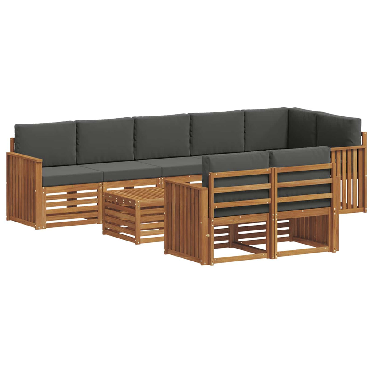 Sofa Sets 9 pcs Natural and Anthracite Solid Acacia Wood