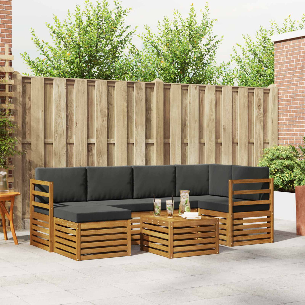 Outdoor Sofa Set 7 pcs Natural and Anthracite Polyester
