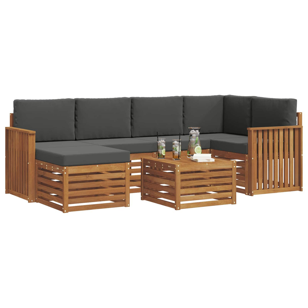 Sectional Sofa Set with Cushion 7 pcs Natural and Anthracite