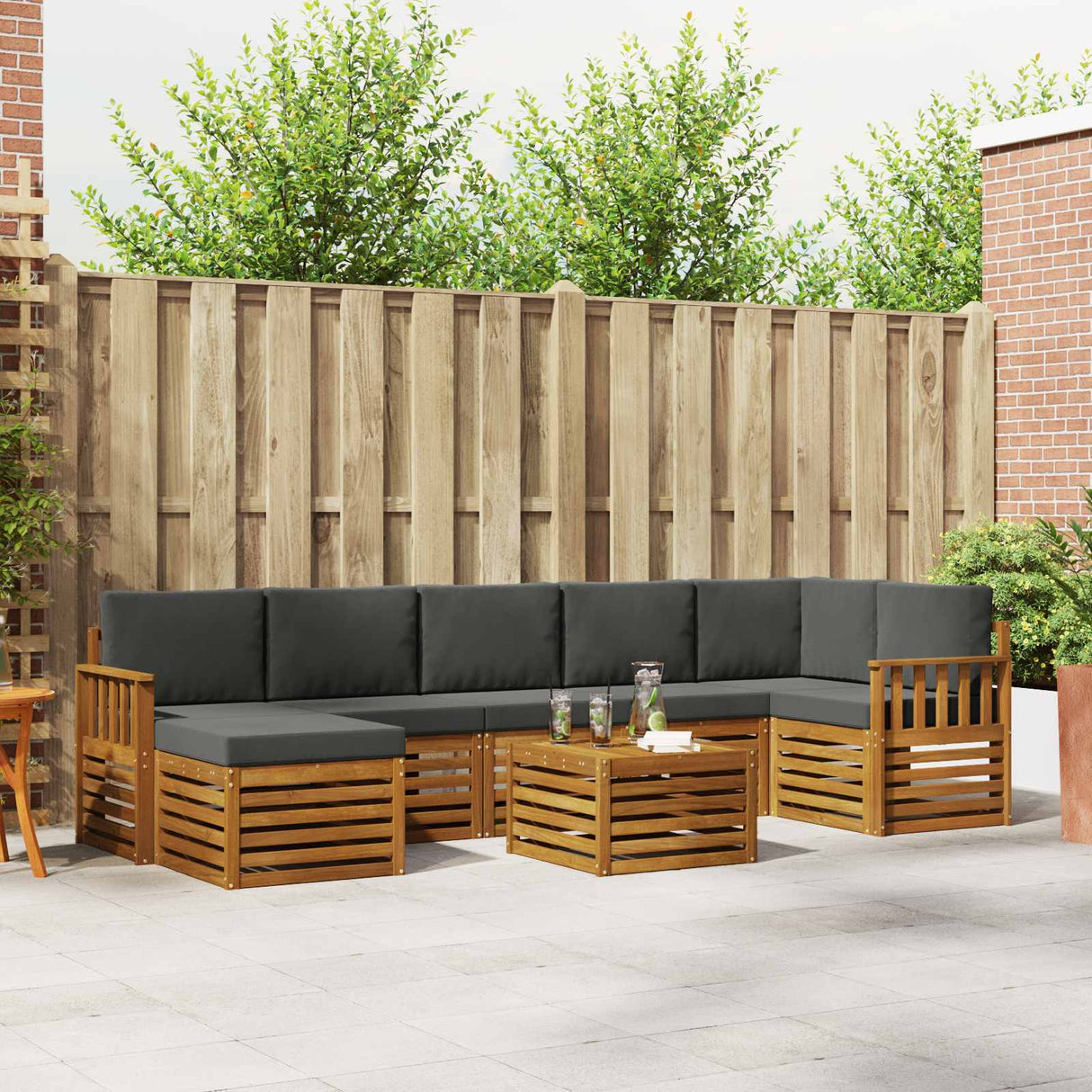 Outdoor Sofa Set 8 pcs Natural and Anthracite