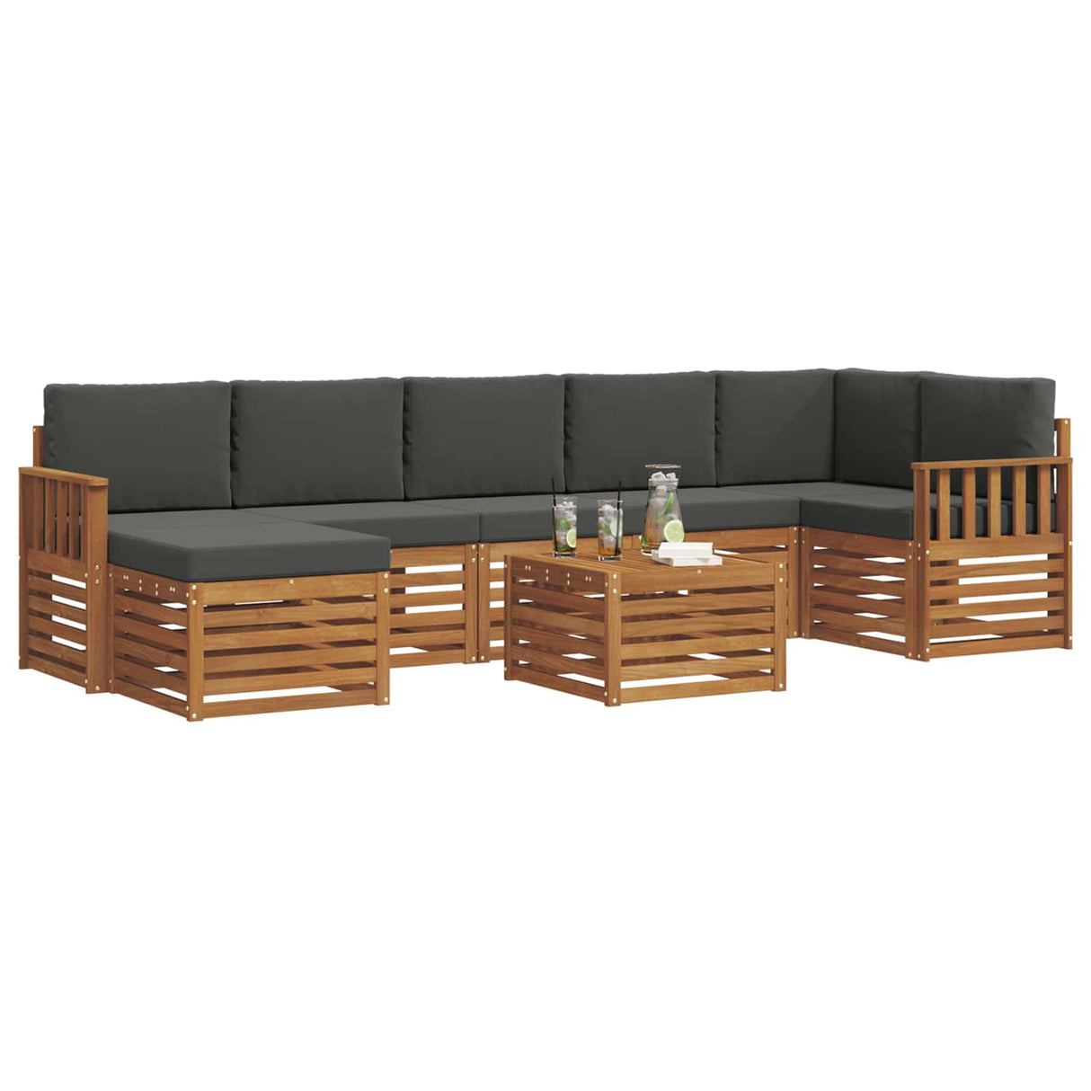 Outdoor Sofa Set 8 pcs Natural and Anthracite Solid Acacia Wood