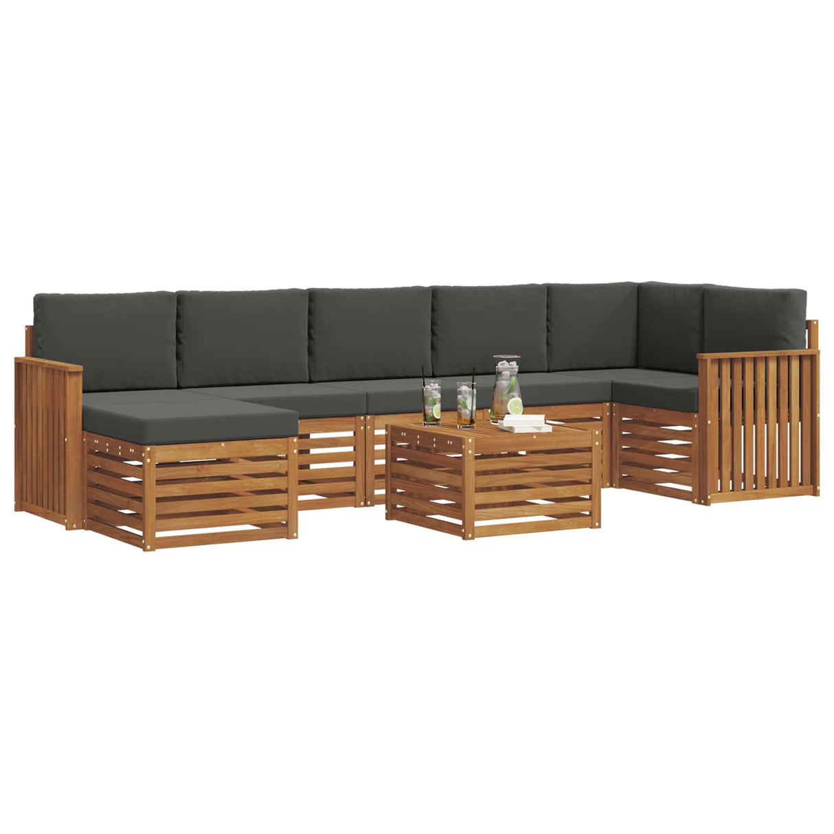 Outdoor Sofa Set 8 pcs Natural and Anthracite Solid Acacia Wood