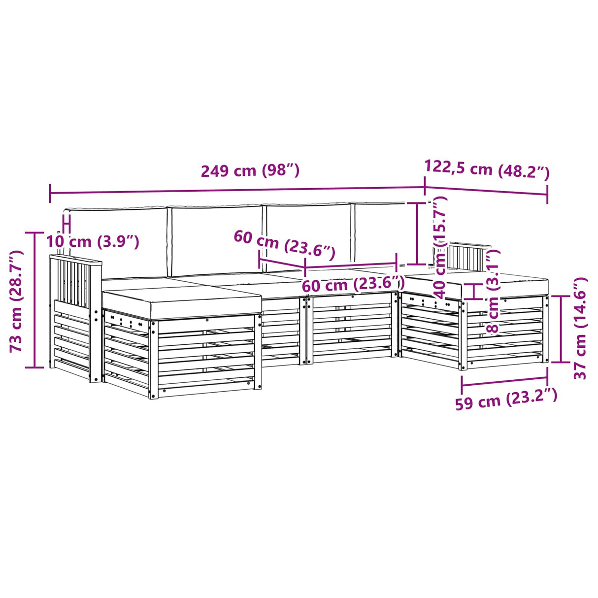 Sofa Sets 6 pcs Natural and Anthracite Solid Acacia Wood